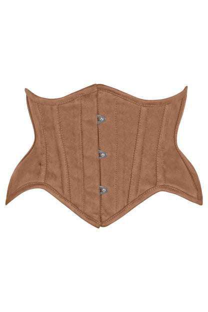 Top Drawer Tan Suede Steel Boned Mini Waist Cincher Corset