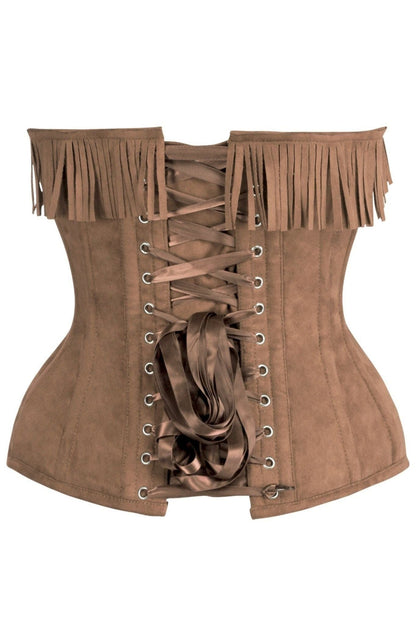 Top Drawer Tan Suede Steel Boned Overbust Corset w/Fringe