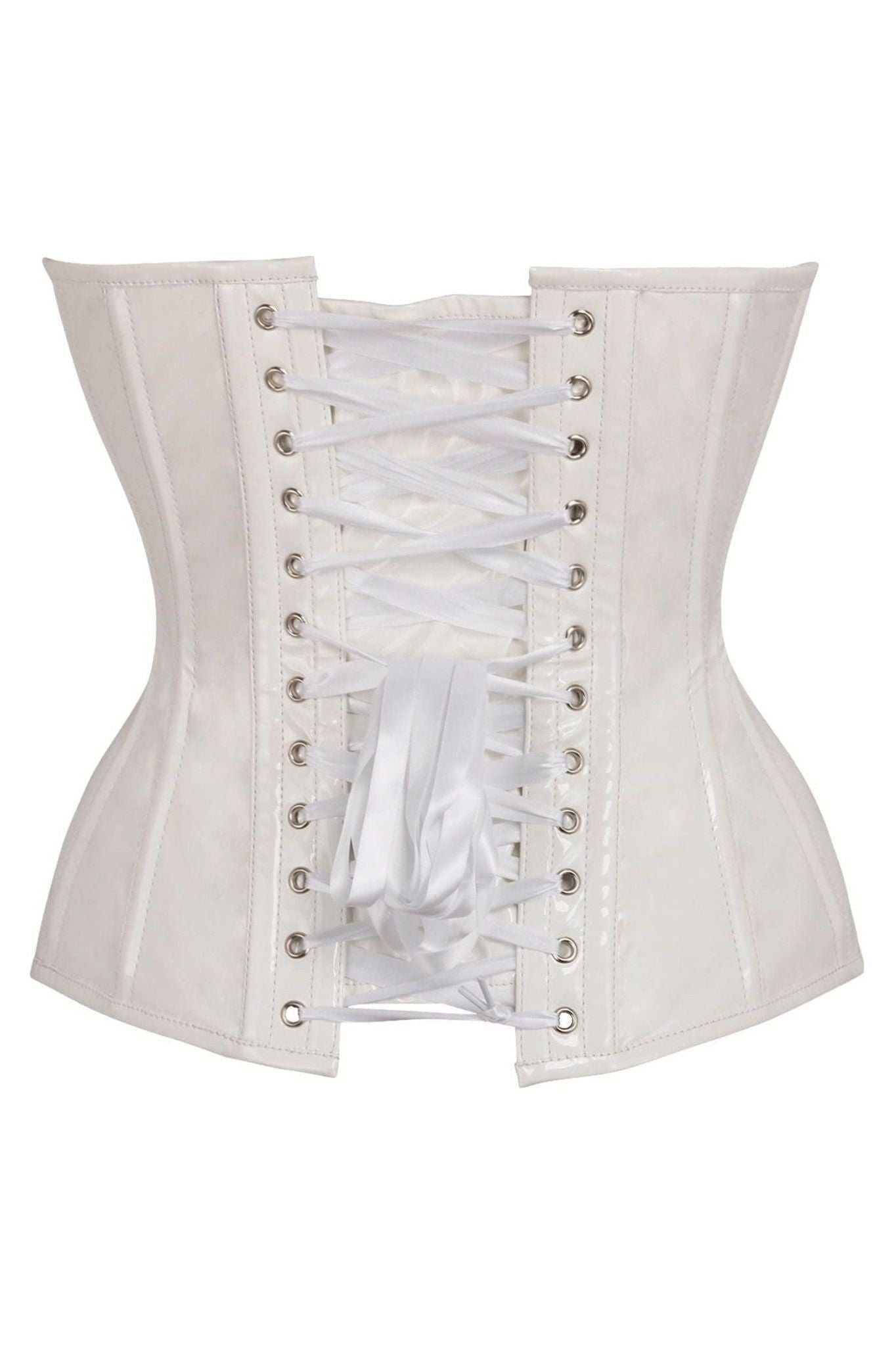 Top Drawer White Patent Leather Steel Boned Overbust Corset
