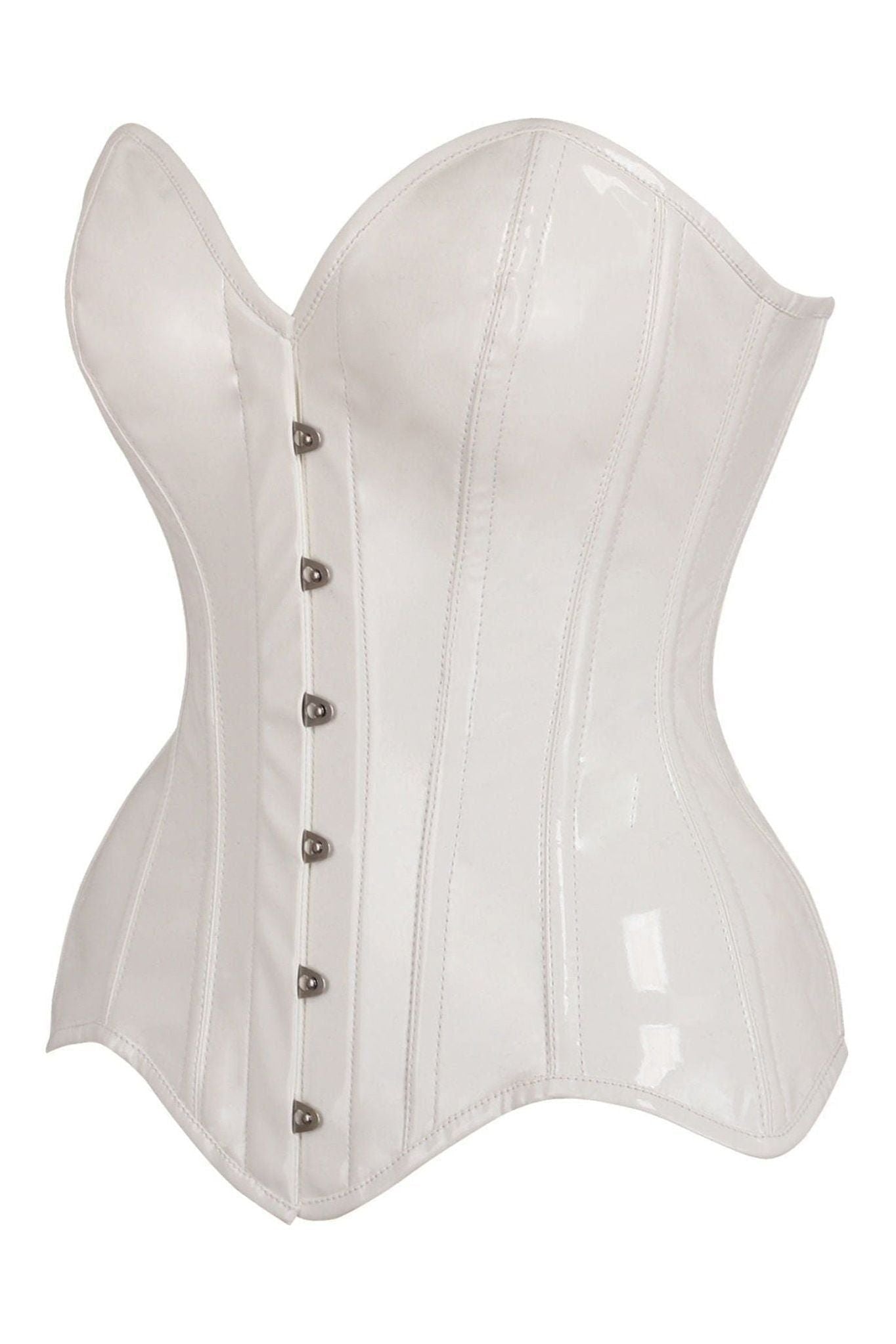 Top Drawer White Patent Leather Steel Boned Overbust Corset