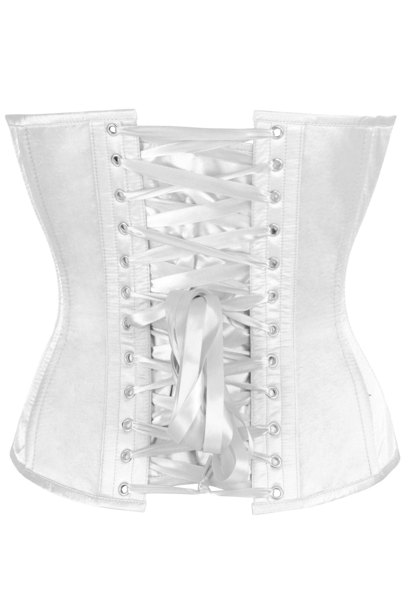 Top Drawer White Satin Steel Boned Overbust Corset w/Side Zipper