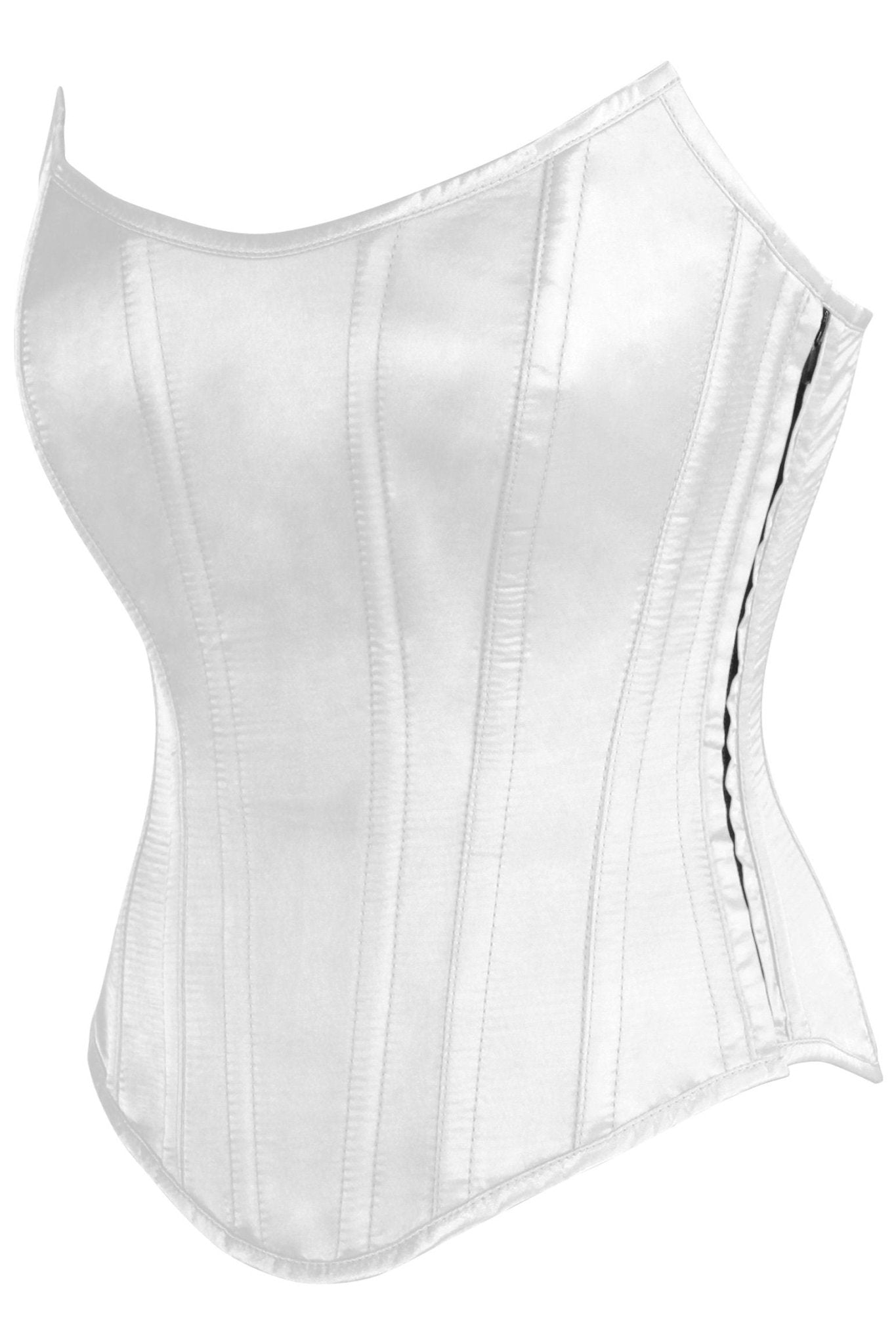 Top Drawer White Satin Steel Boned Overbust Corset w/Side Zipper