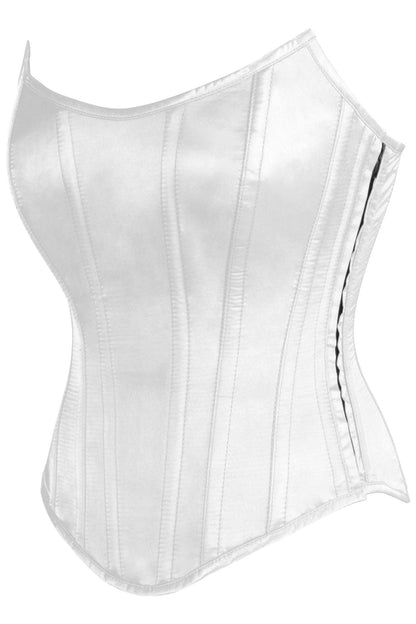 Top Drawer White Satin Steel Boned Overbust Corset w/Side Zipper