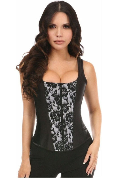 Top Drawer White Satin w/Black Lace Overlay Steel Boned Uniforming Corset w/Straps