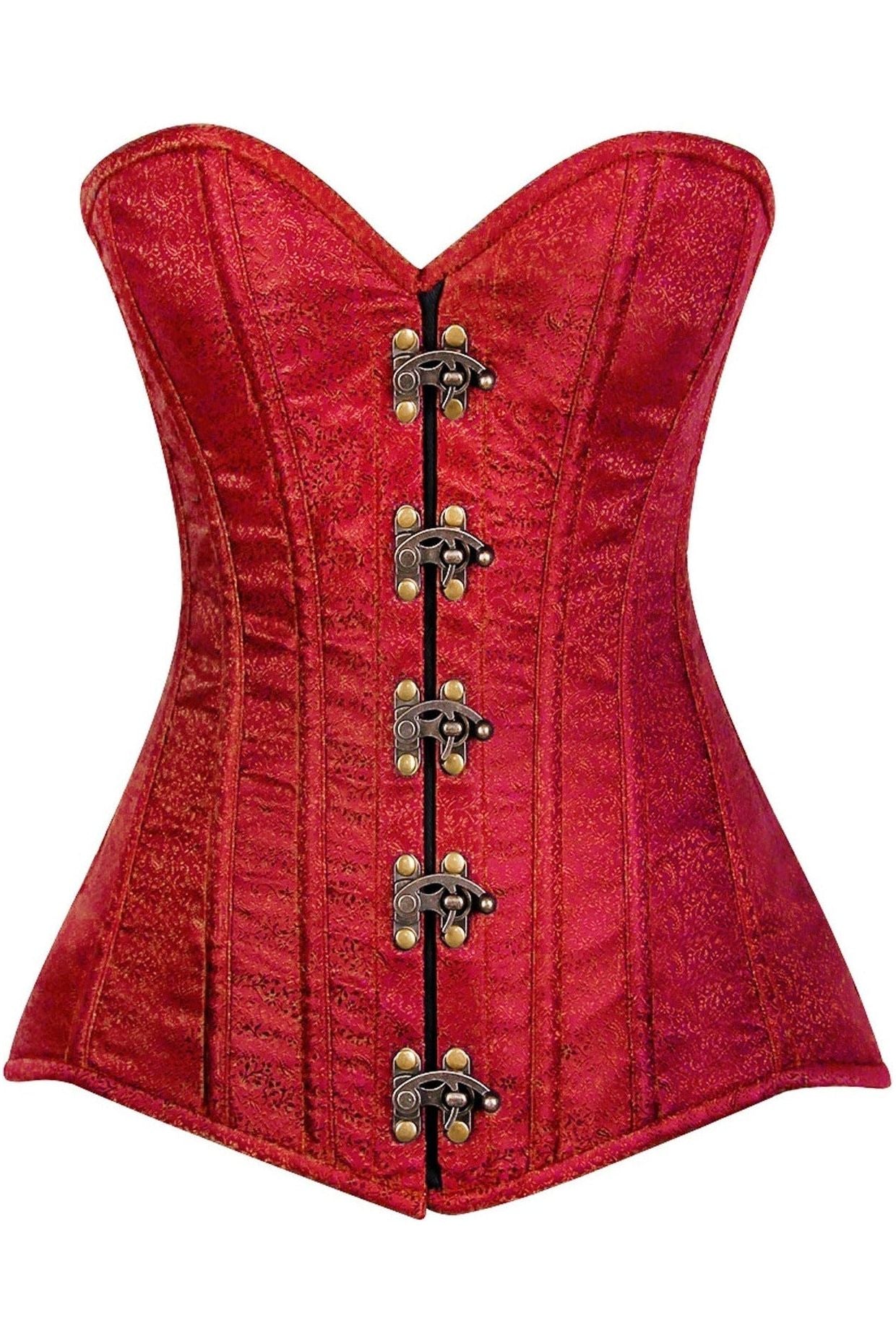 Top Drawer Wine Red Brocade Steel Boned Corset w/Clasp Closure