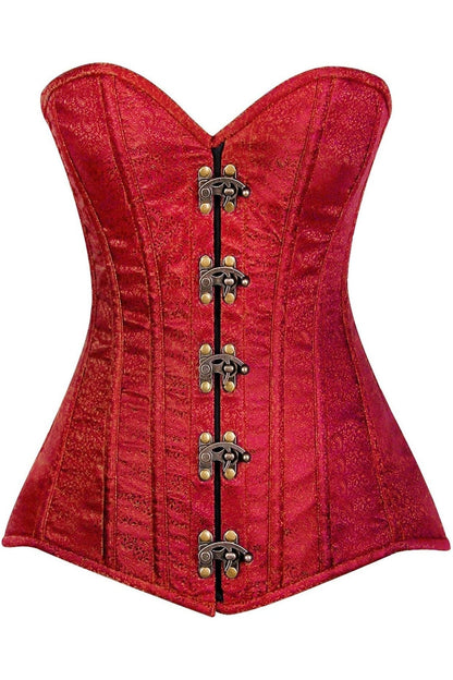 Top Drawer Wine Red Brocade Steel Boned Corset w/Clasp Closure