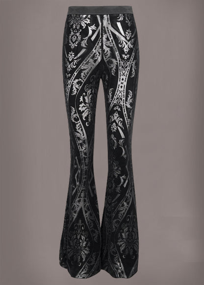 Black See Through Velvet Burnout Bell Bottom Pants