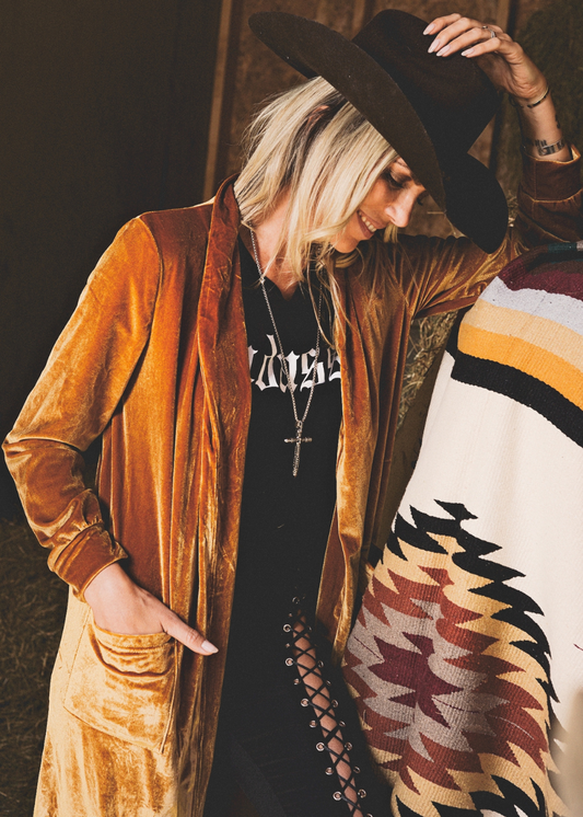 Taken By The Sky Velvet Gold Duster Kimono