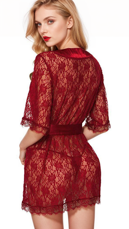 Lace Short Sleeve Lingerie Robe.