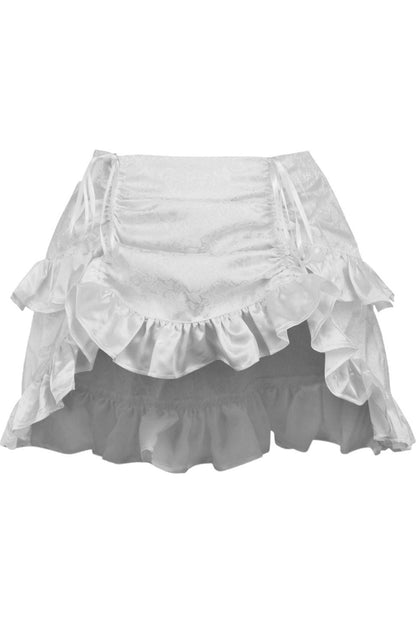 White Brocade Ruched Bustle Skirt.
