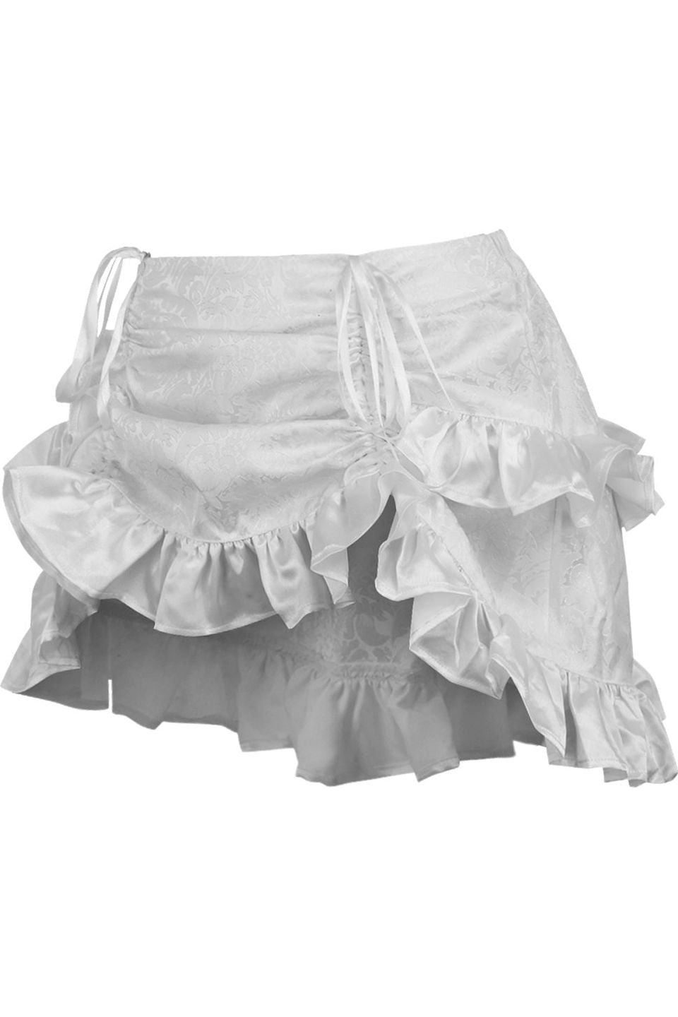 White Brocade Ruched Bustle Skirt.