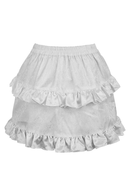 White Brocade Ruched Bustle Skirt.