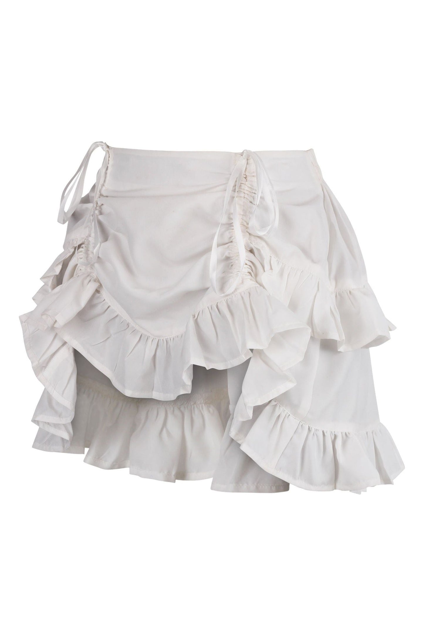 White Crepe Ruched Bustle Skirt.