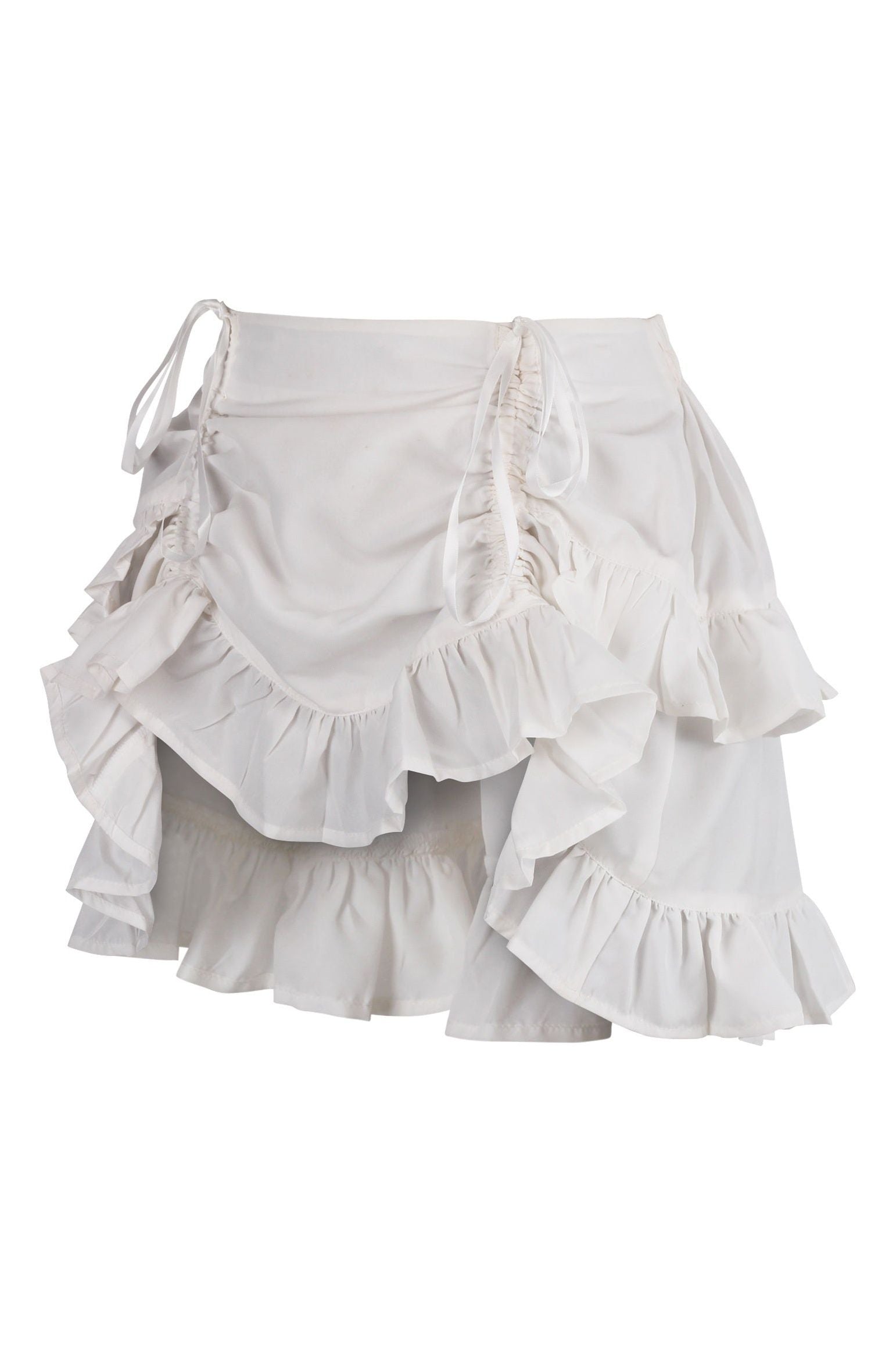 White Crepe Ruched Bustle Skirt.