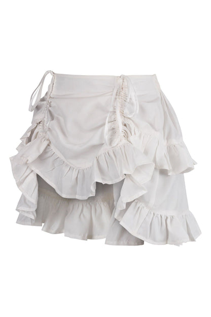 White Crepe Ruched Bustle Skirt.