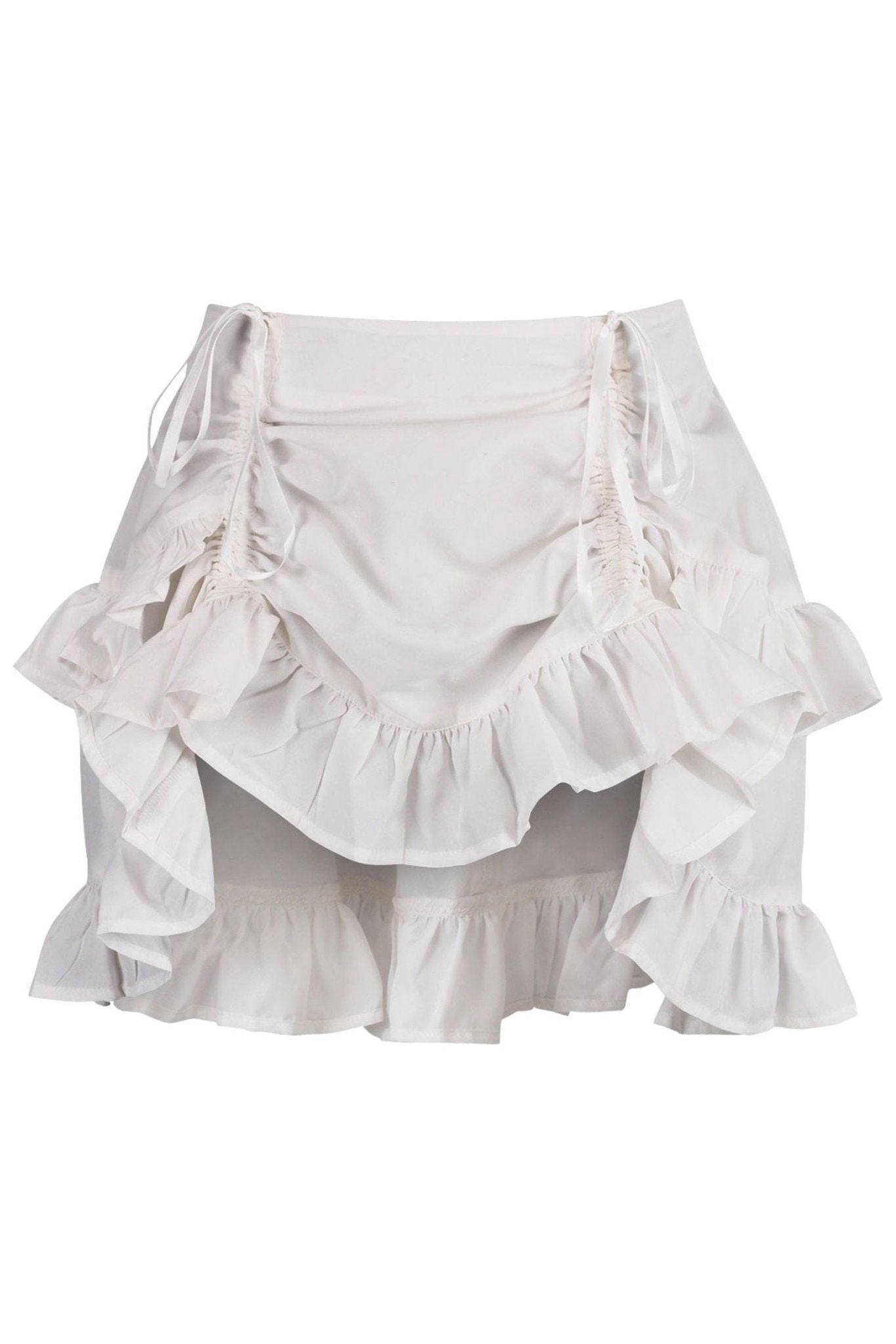 White Crepe Ruched Bustle Skirt.