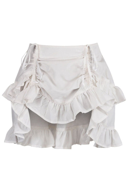 White Crepe Ruched Bustle Skirt.