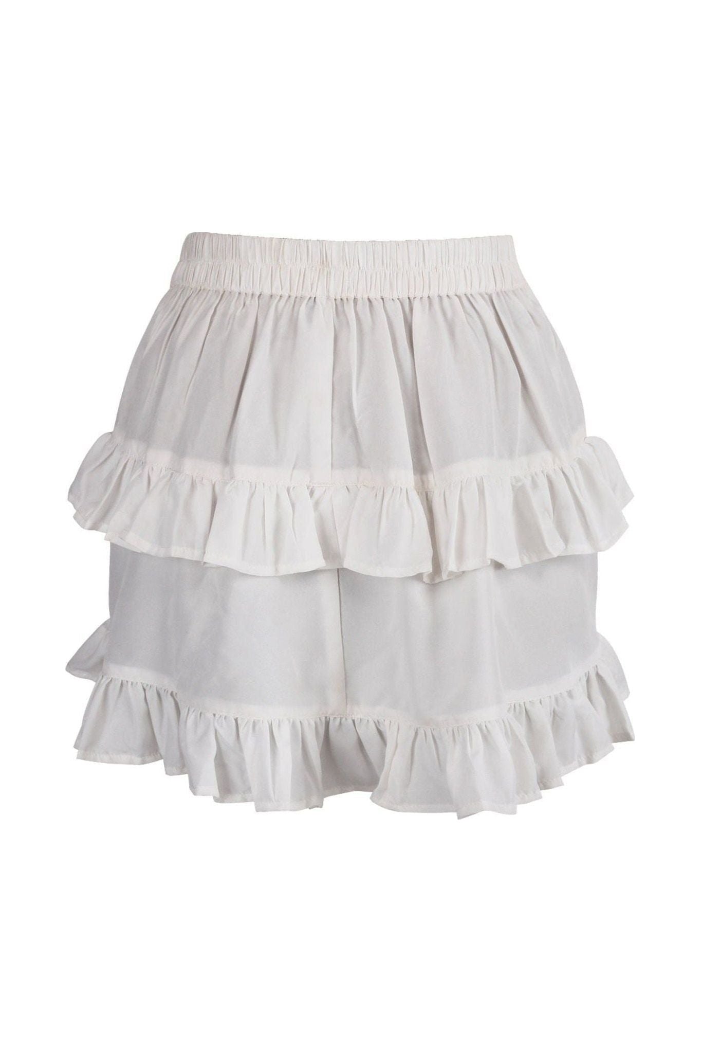 White Crepe Ruched Bustle Skirt.