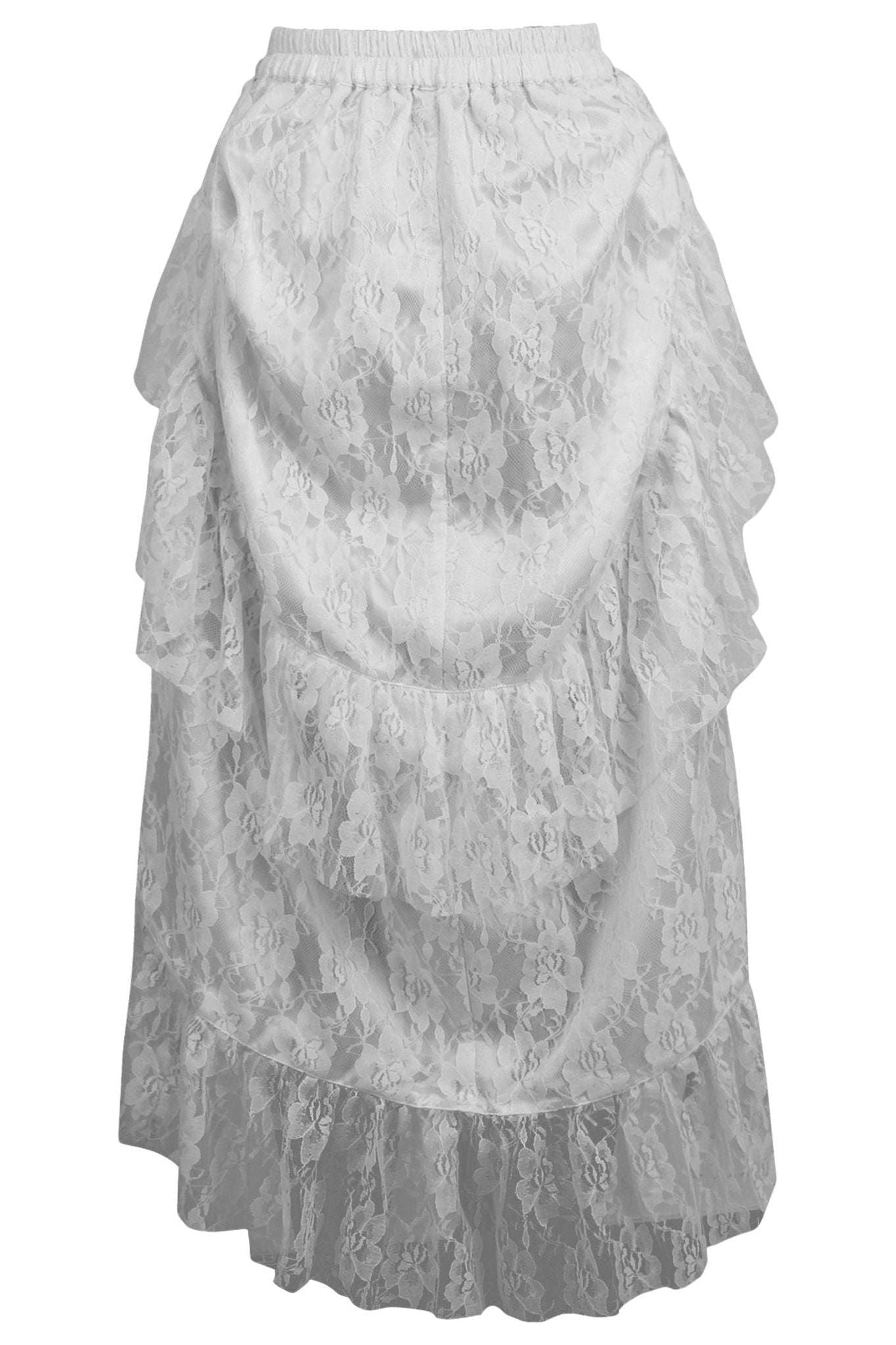 White Lace Adjustable High Low Bustle Skirt.
