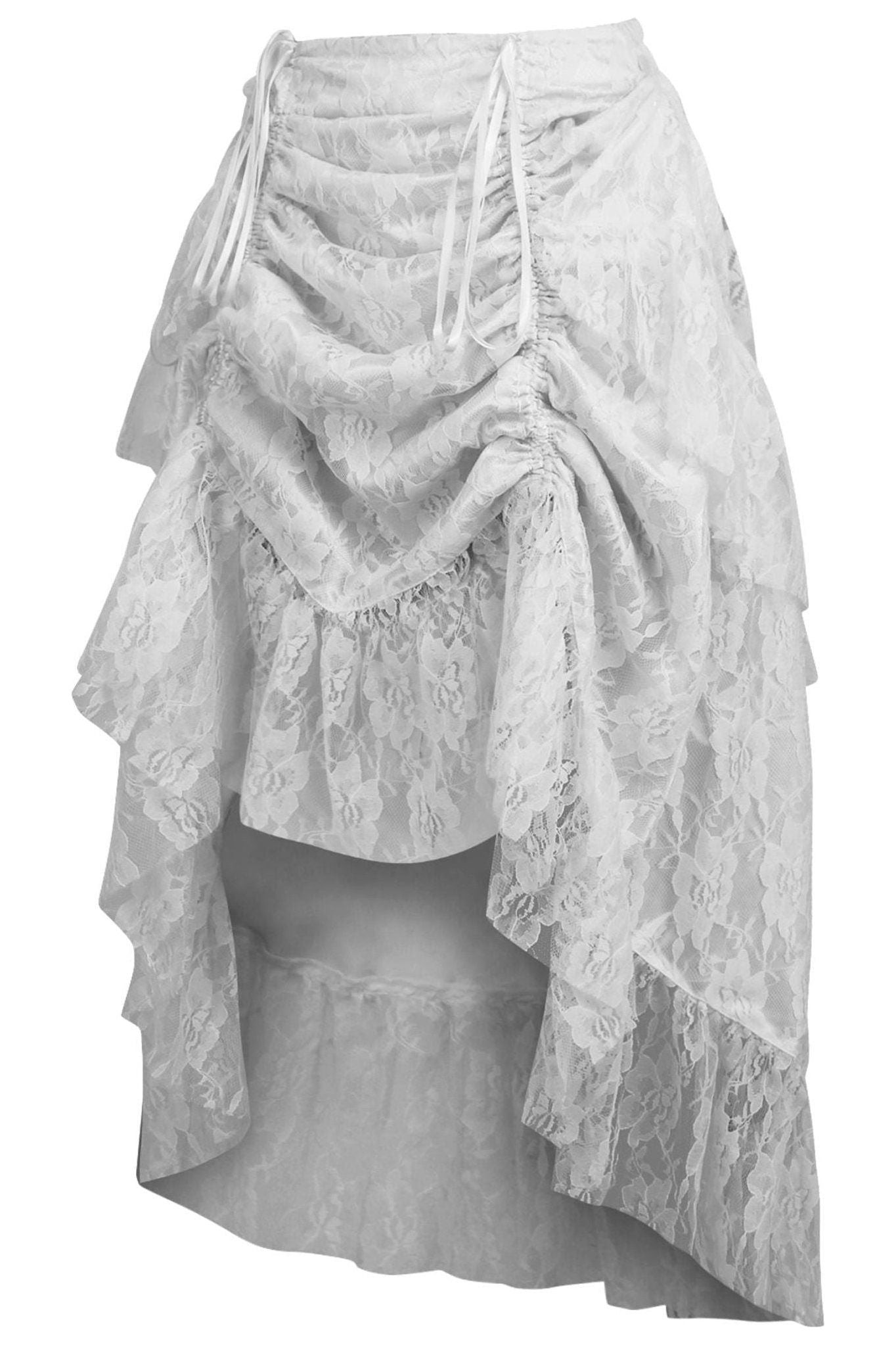 White Lace Adjustable High Low Bustle Skirt.