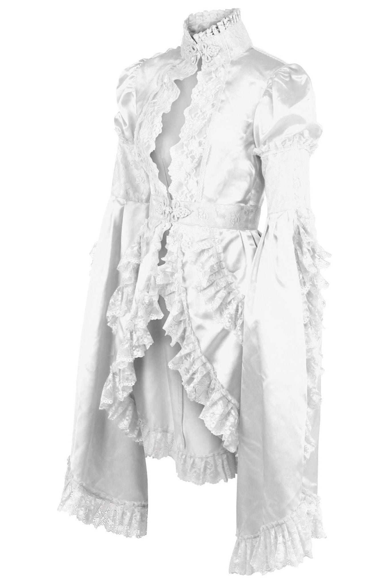 White Satin & Lace Ruffled Jacket.