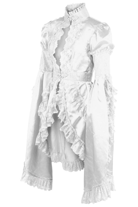 White Satin & Lace Ruffled Jacket.