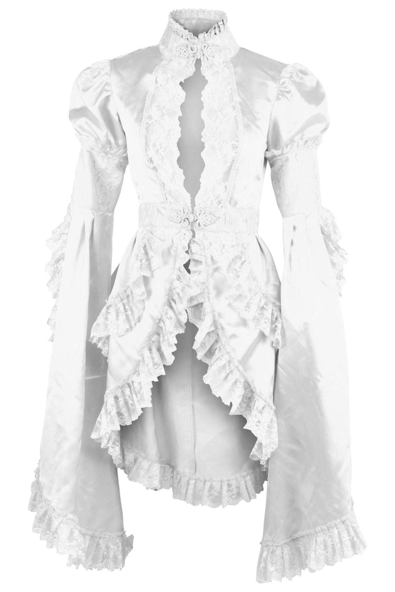 White Satin & Lace Ruffled Jacket.