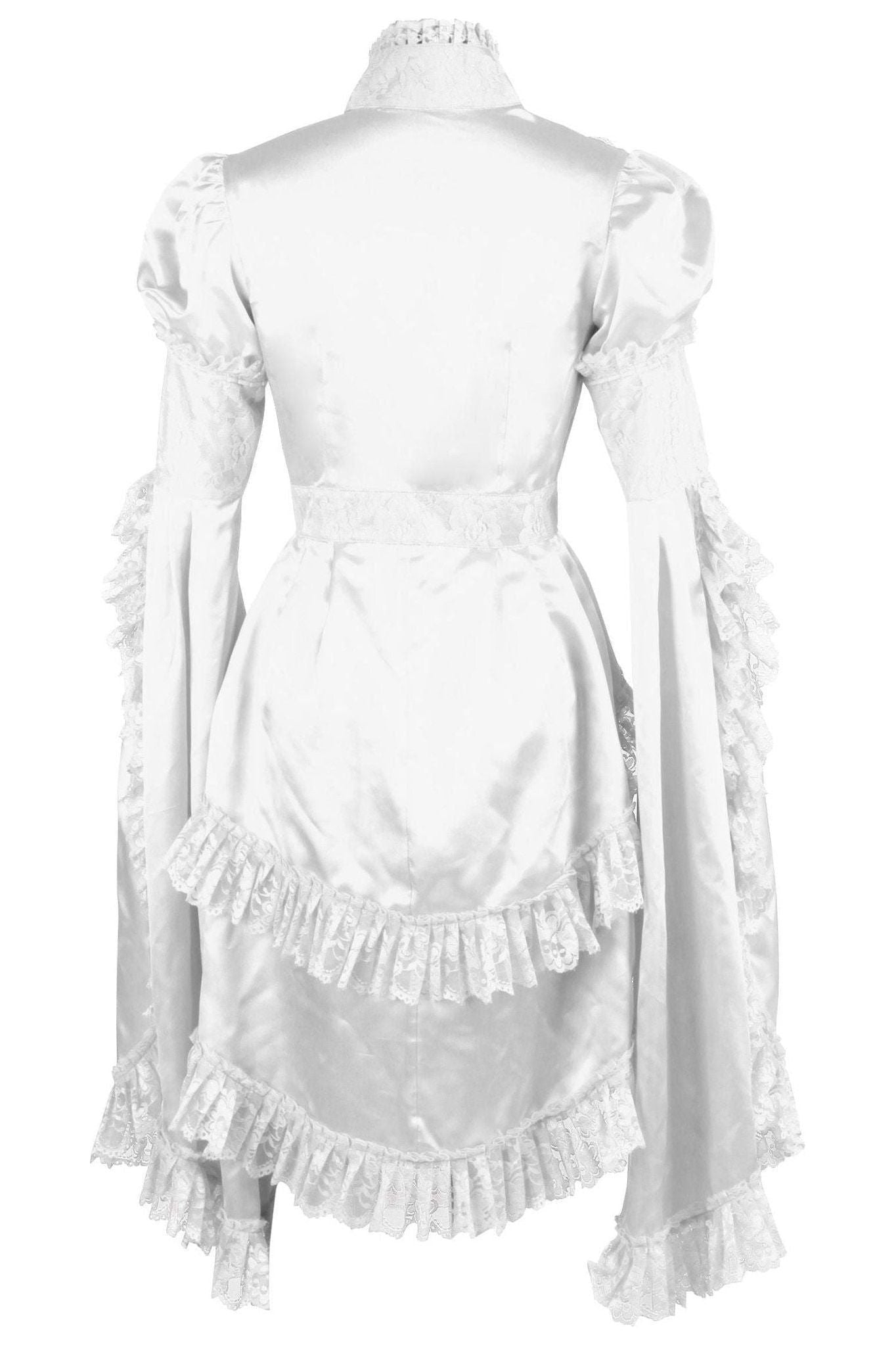 White Satin & Lace Ruffled Jacket.