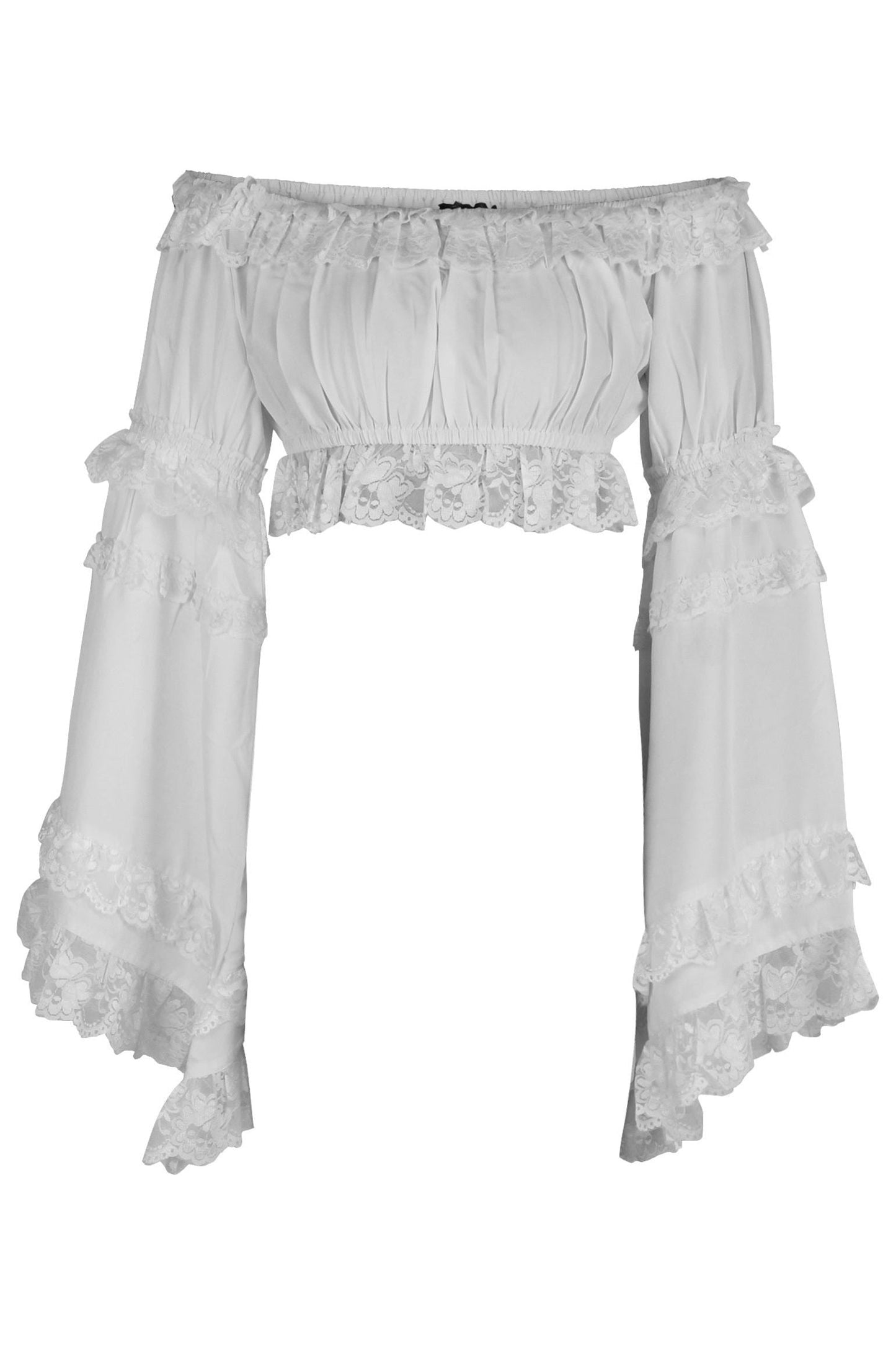 White Smocked Flare Sleeve Peasant Top.