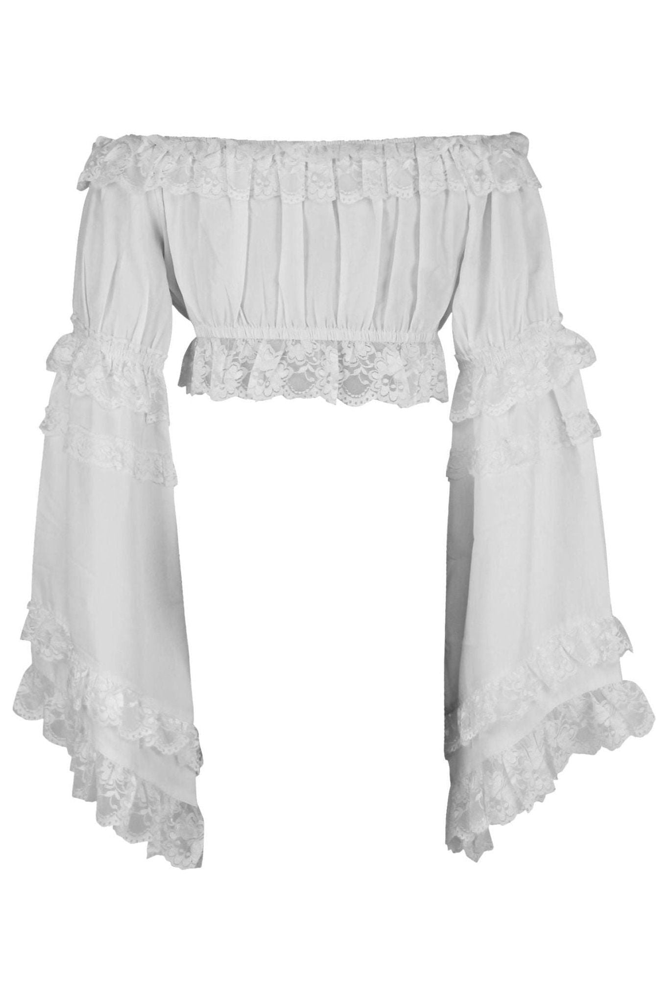 White Smocked Flare Sleeve Peasant Top.