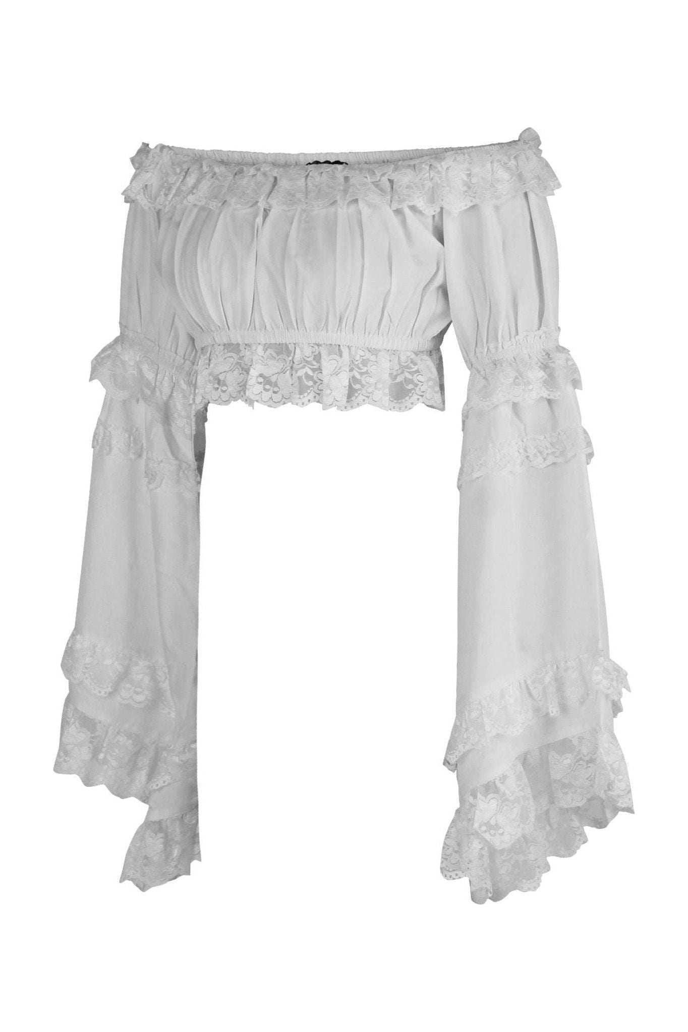 White Smocked Flare Sleeve Peasant Top.