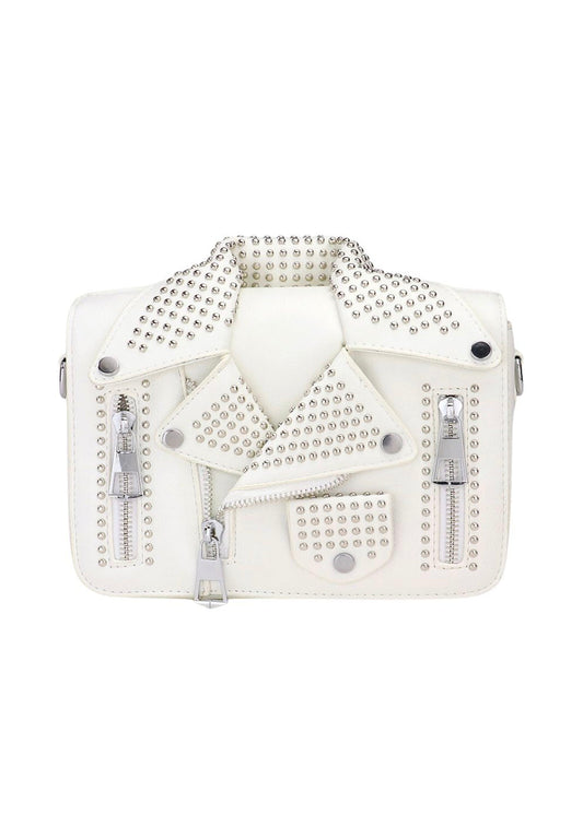 White Studded Leather Jacket Crossbody Bag