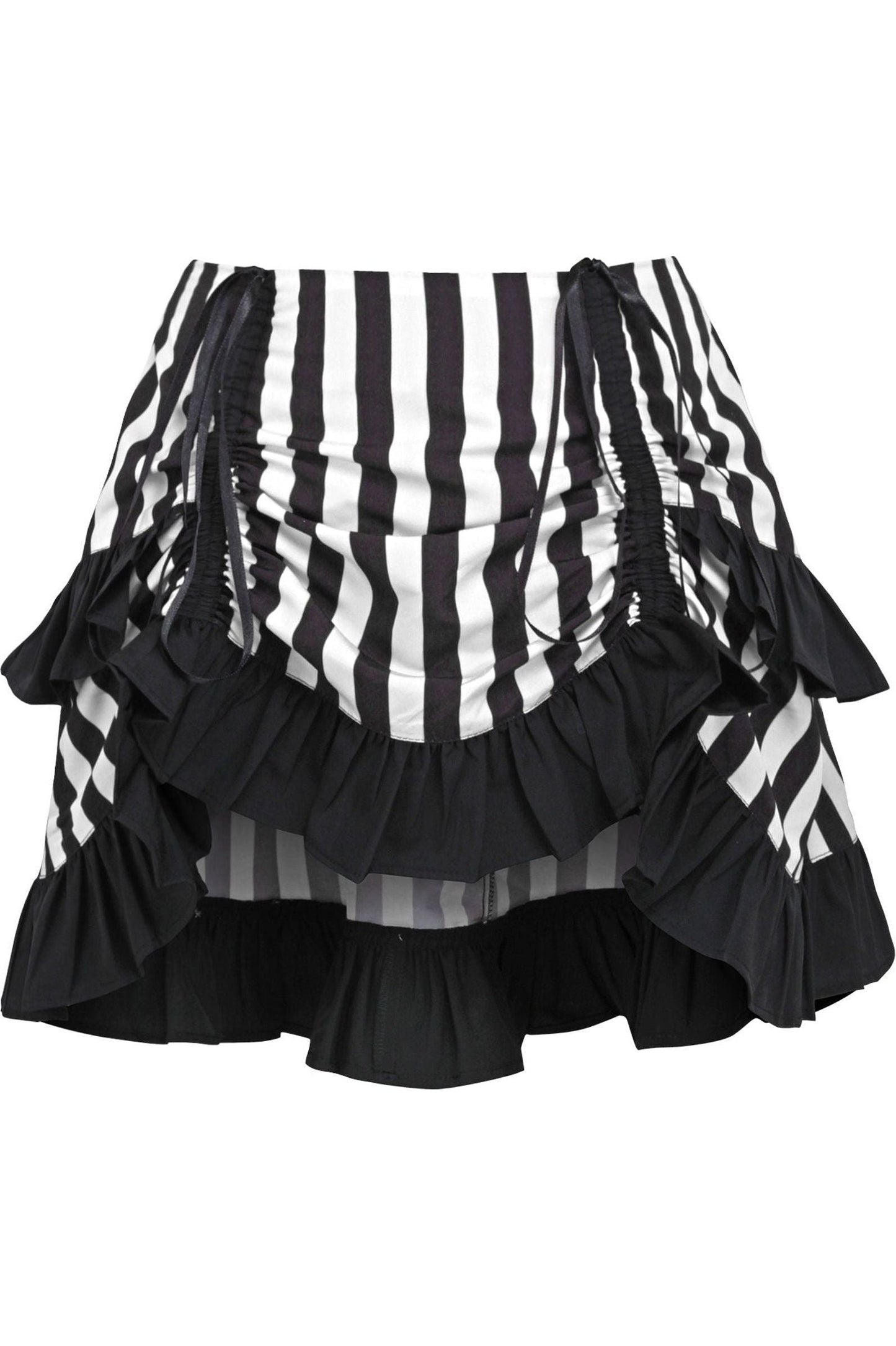 White/Black Striped Ruched Bustle Skirt.