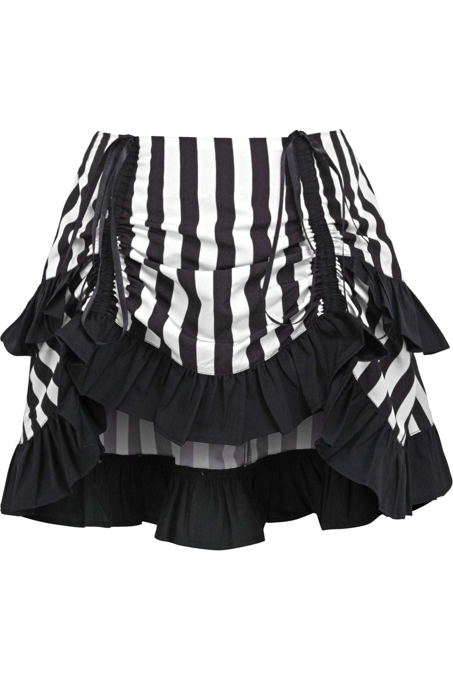 White/Black Striped Ruched Bustle Skirt.