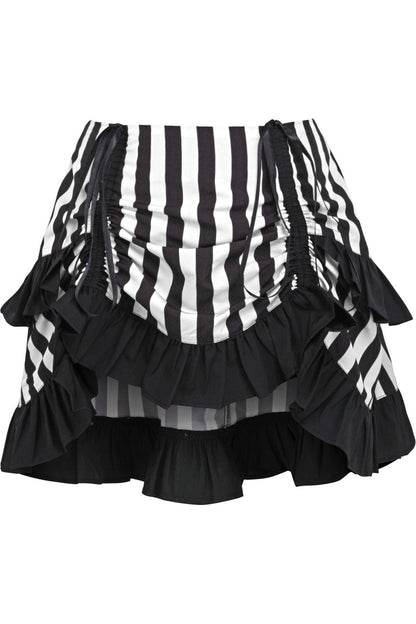 White/Black Striped Ruched Bustle Skirt.
