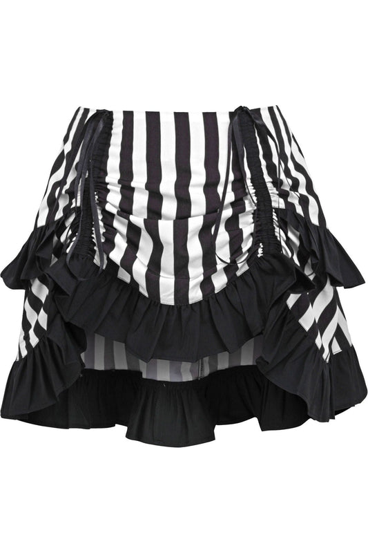 White/Black Striped Ruched Bustle Skirt.