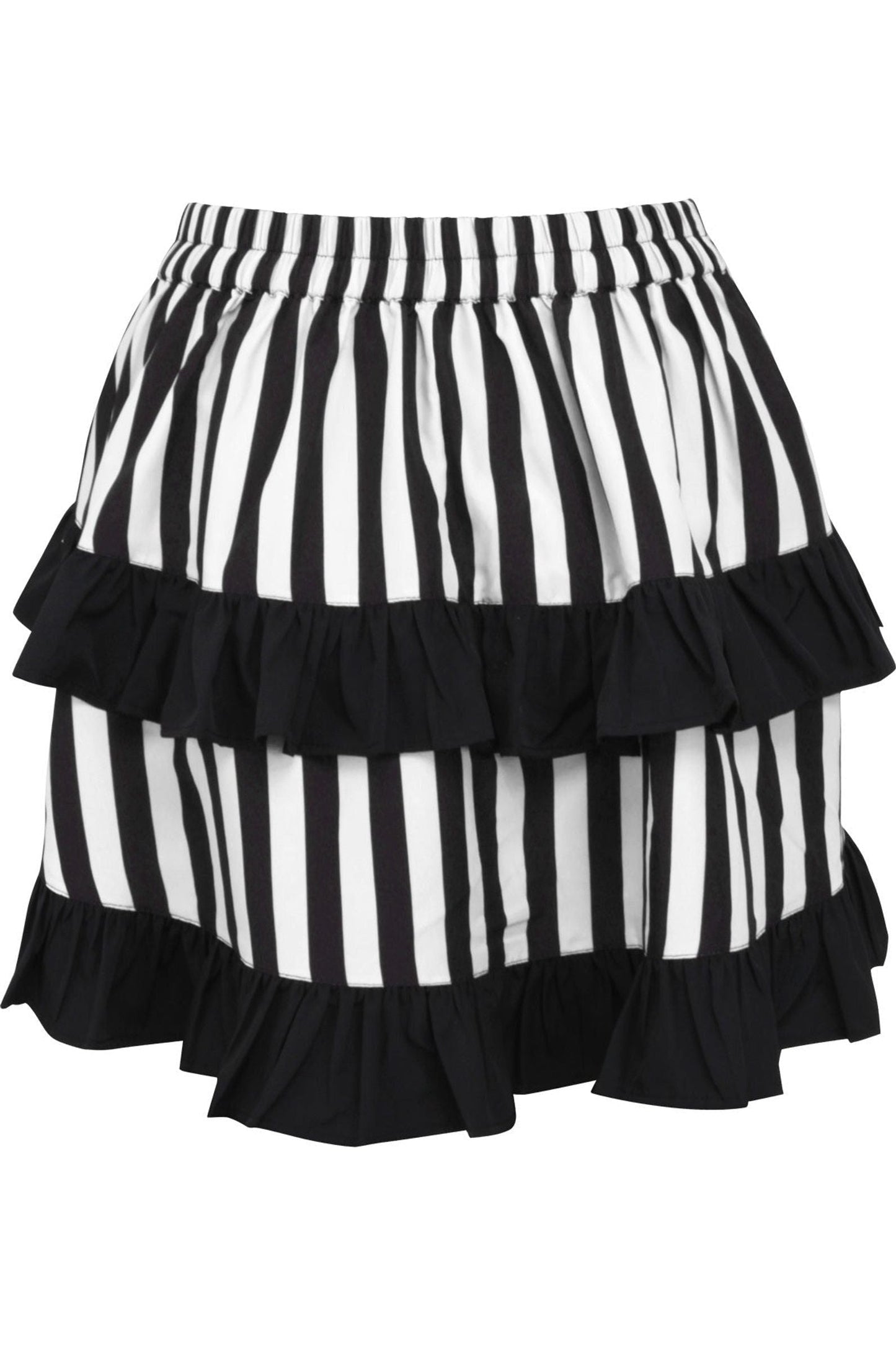 White/Black Striped Ruched Bustle Skirt.