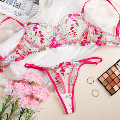Wild Bloom Embroidered 2 Piece Lingerie Set - Unspoken Fashion