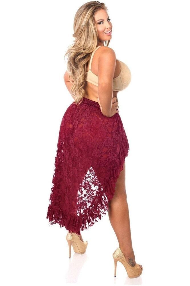 Wine Red High Low Lace Skirt