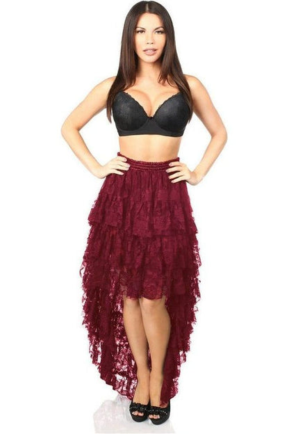 Wine Red High Low Lace Skirt