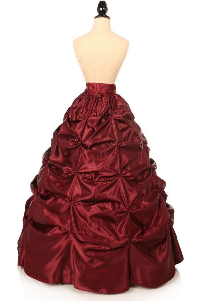 Wine Red Satin Pick-Up Long Skirt