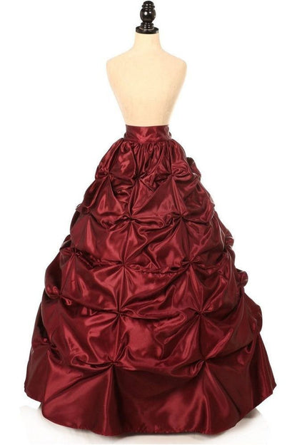 Wine Red Satin Pick-Up Long Skirt