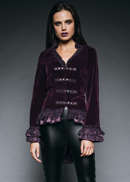 Witchy Woman Purple Velvet Steampunk Tail Jacket with Back Lacing - Unspoken Fashion