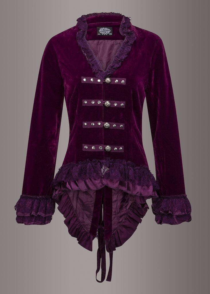Witchy Woman Purple Velvet Steampunk Tail Jacket with Back Lacing - Unspoken Fashion
