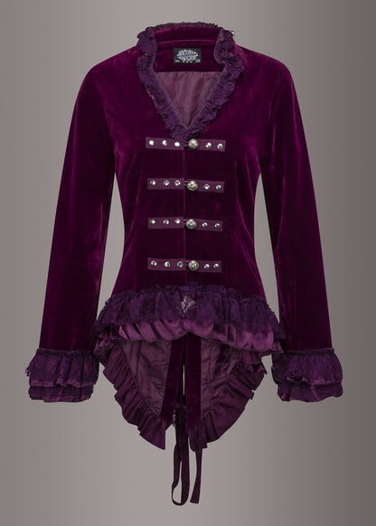 Witchy Woman Purple Velvet Steampunk Tail Jacket with Back Lacing - Unspoken Fashion