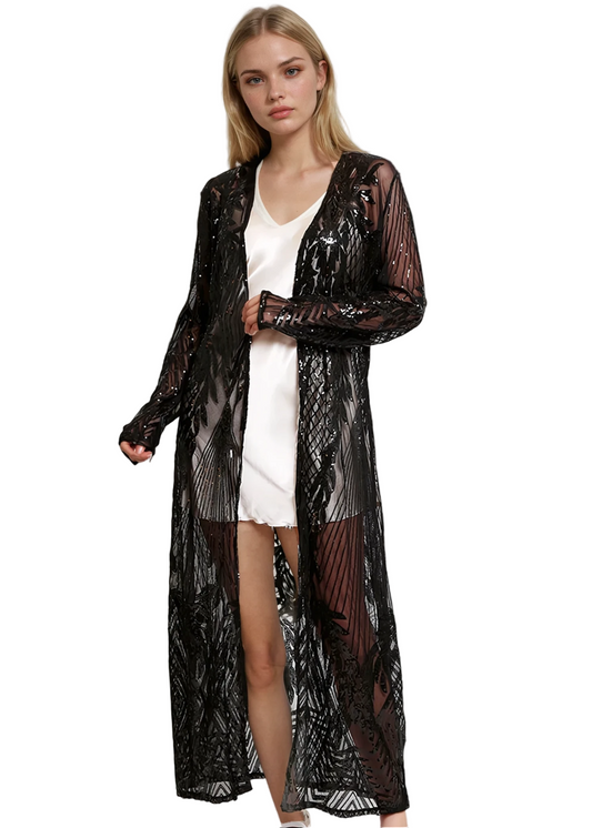 You Crazy Diamond Black Sequin Kimono