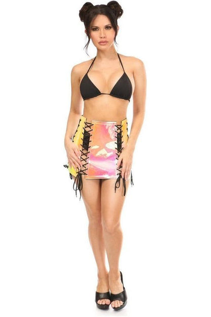 Yellow/Pink Holo Lace-Up Skirt