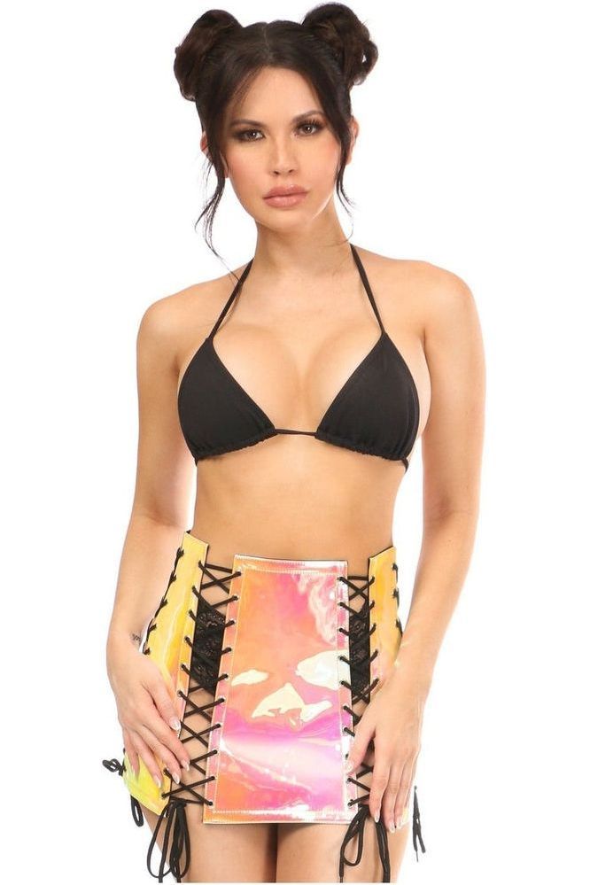 Yellow/Pink Holo Lace-Up Skirt