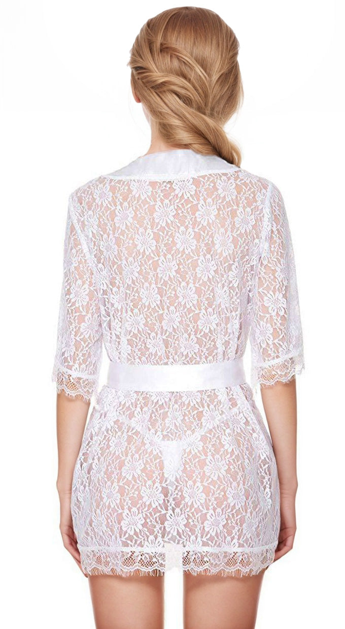Lace Short Sleeve Lingerie Robe.