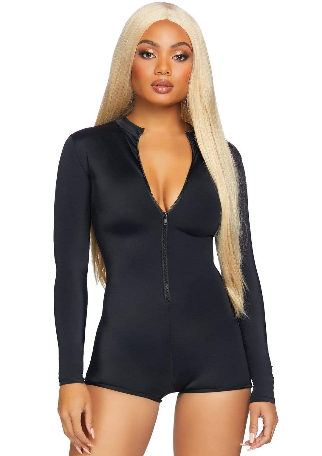 Zipper Front Long Sleeved Matte Romper - Unspoken Fashion